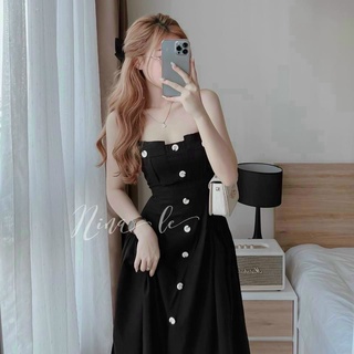 Đầm 2 dây nút bọc to chất for có mút ngực mặc đẹp tôn dáng