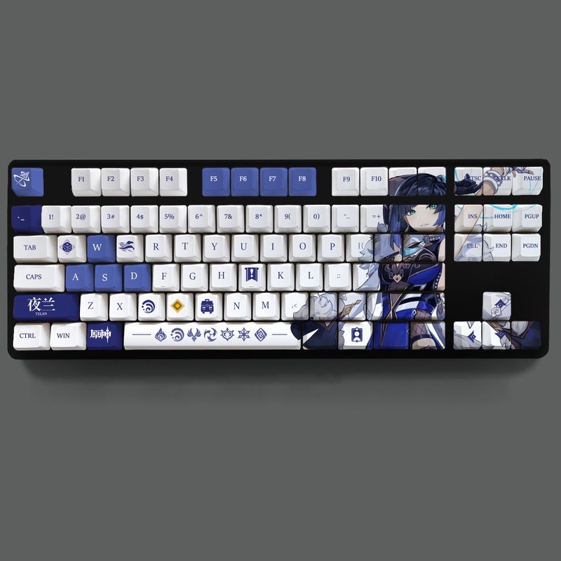Ye Lan Theme Keycap Genshin Impact Keycap OEM Profile PBT Thuốc nhuộm-Thăng hoa Bàn phím cơ Keycap Anime Keycap 108 Phím