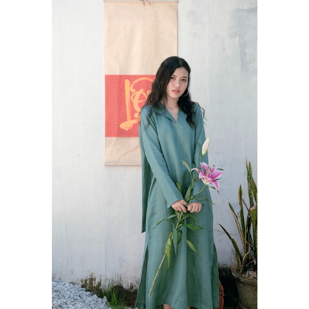 Đầm linen 100% mặc như áo dài cách tân | HOPE DRES | CHAMULINEN