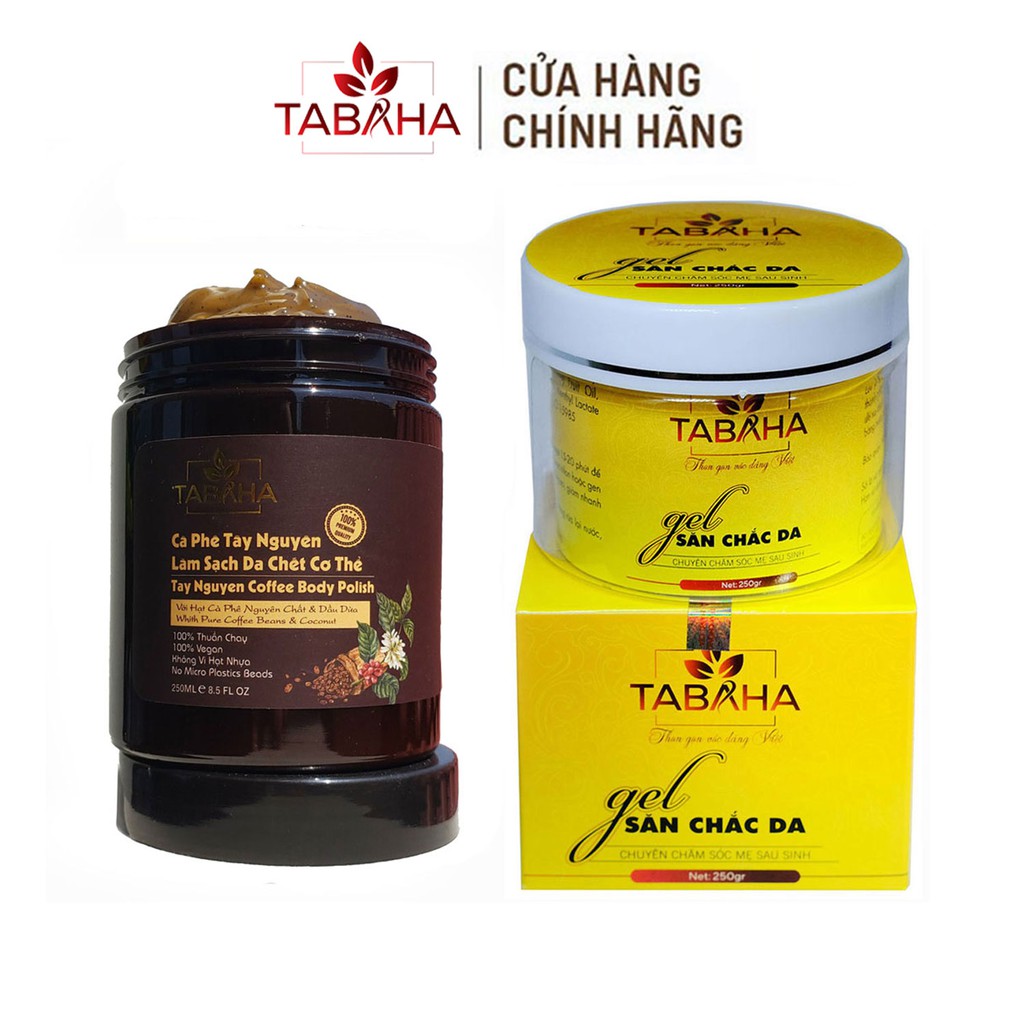 Combo Kem tan mỡ bụng 250g và Tẩy da chết cà phê Tây Nguyên 250ml TABAHA đẹp da chuẩn dáng