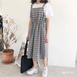 [ FREE SHIP ]Sét Váy Kẻ Caro rút dây eo(Set Váy Yếm)