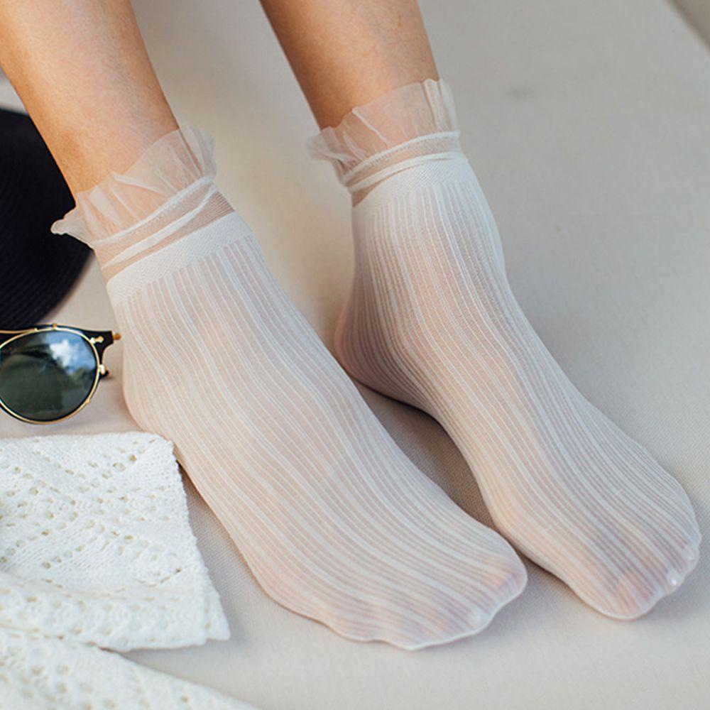 Vớ Lụa Thủy Tinh Quyến Rũ Thời Trang Mùa Hè|Tất Ren Trơn Màu Xinh Xắn Dành Cho Nữ
