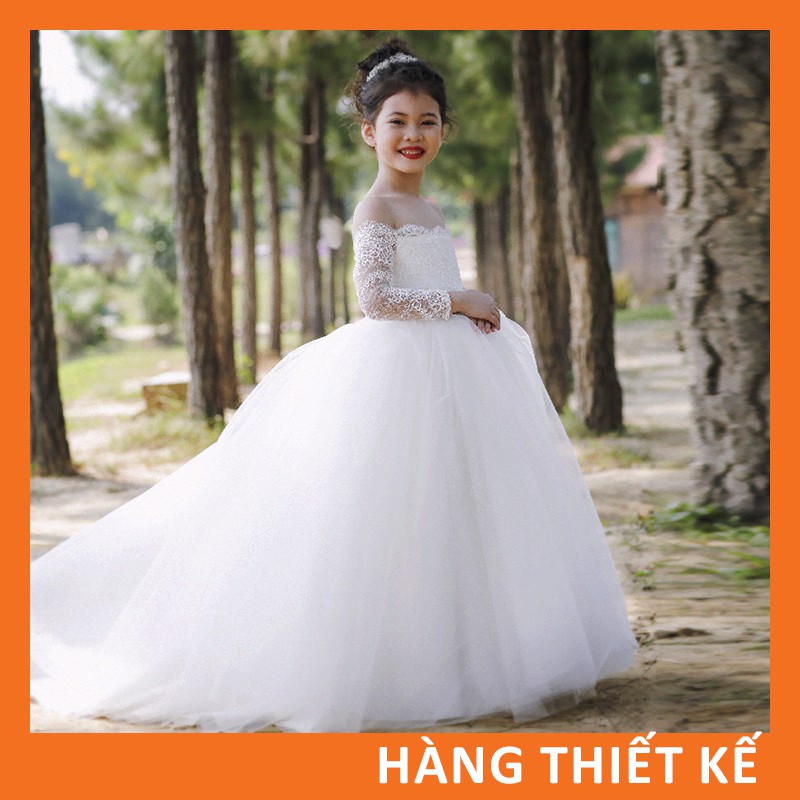 Váy phù dâu nhí bé gái, váy flower girl cho bé, đầm trắng cho bé Váy sinh nhật