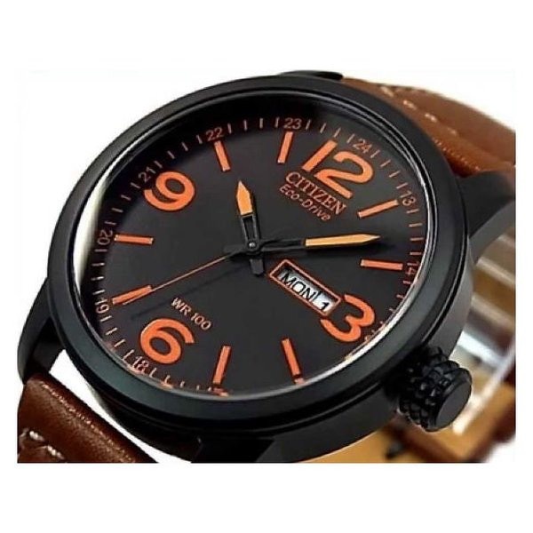 Đồng Hồ Nam Citizen BM8475-26E Eco-Drive  Dây Da Vỏ Đen Cọc Số Cam Dạ Quang