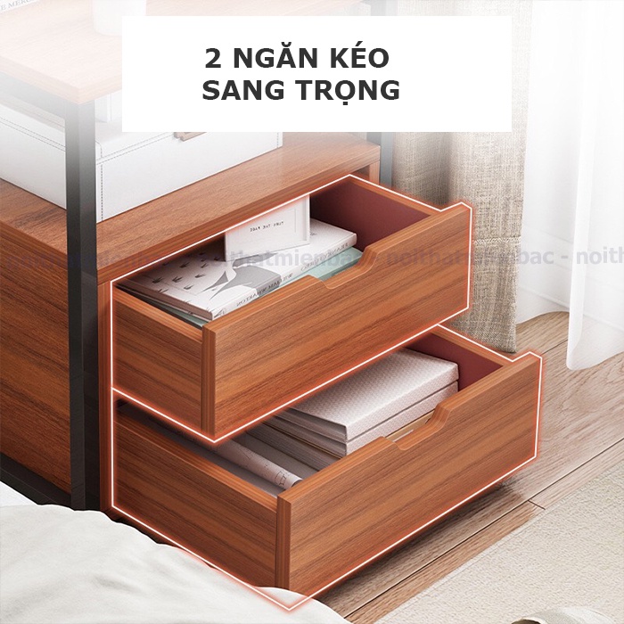 Tủ đầu giường FUNA  phong cách CHÂU ÂU, có 2 ngăn kéo đựng đồ, khung sắt sơn tĩnh điện cao cấp, gỗ mdf chống ẩm - KDG01
