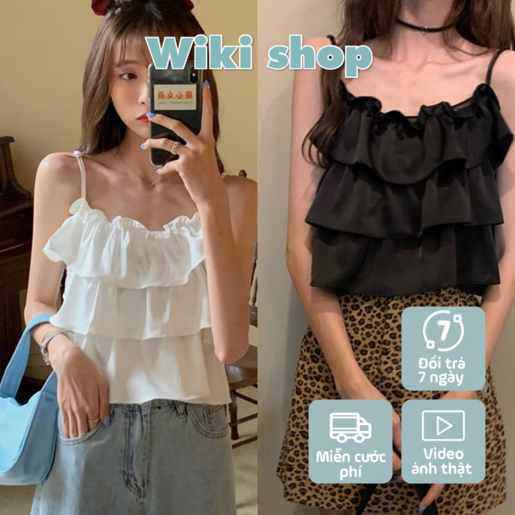 Áo hai dây 2 tầng trắng đen - Áo hai dây đũi lụa nữ hở lưng sexy hàng freesize giá siêu rẻ C302