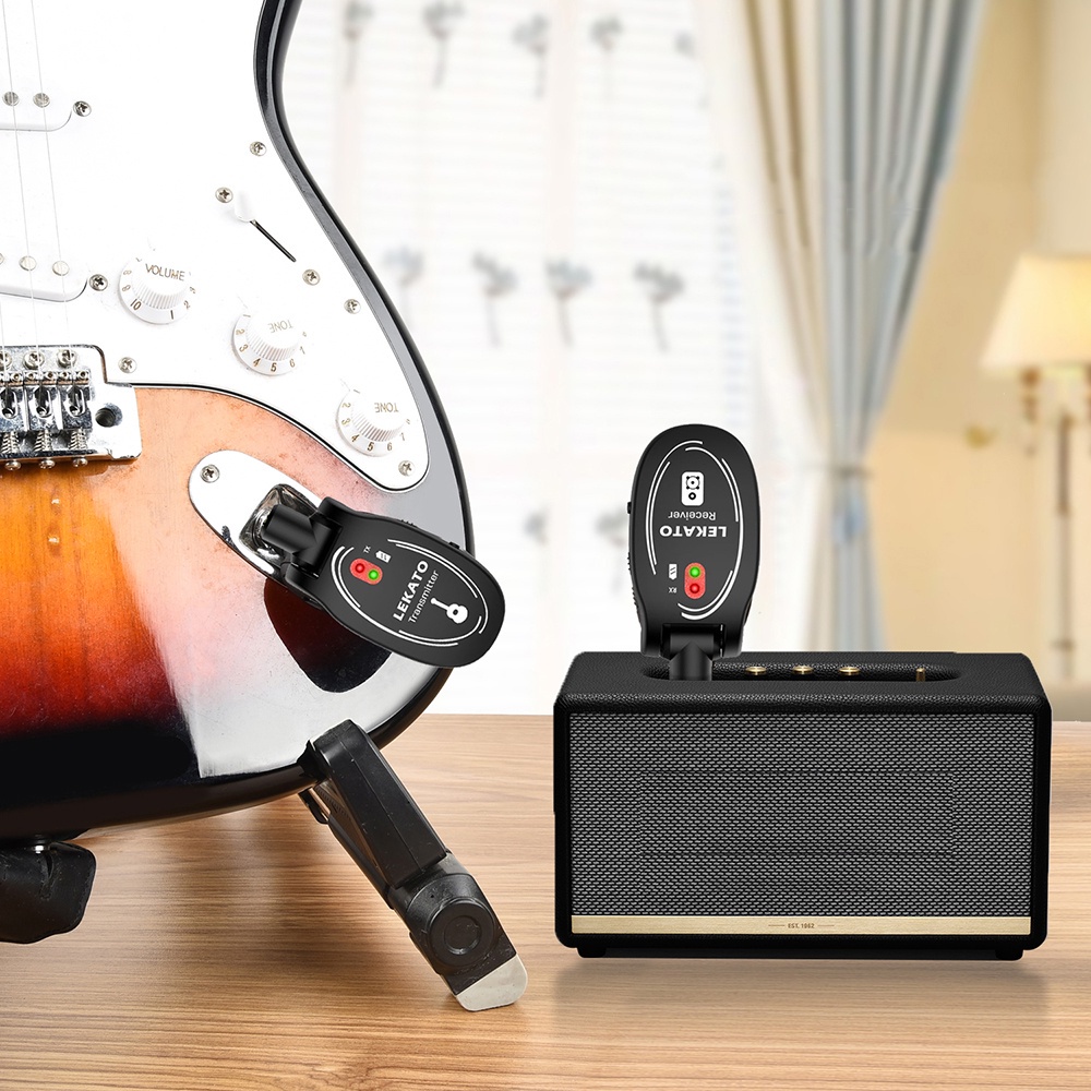 Thiết bị thu phát đàn guitar LEKATO hệ thống âm thanh không dây 2.4ghz 50m cho guitar bass/ vĩ cầm/ trống/ saxophone