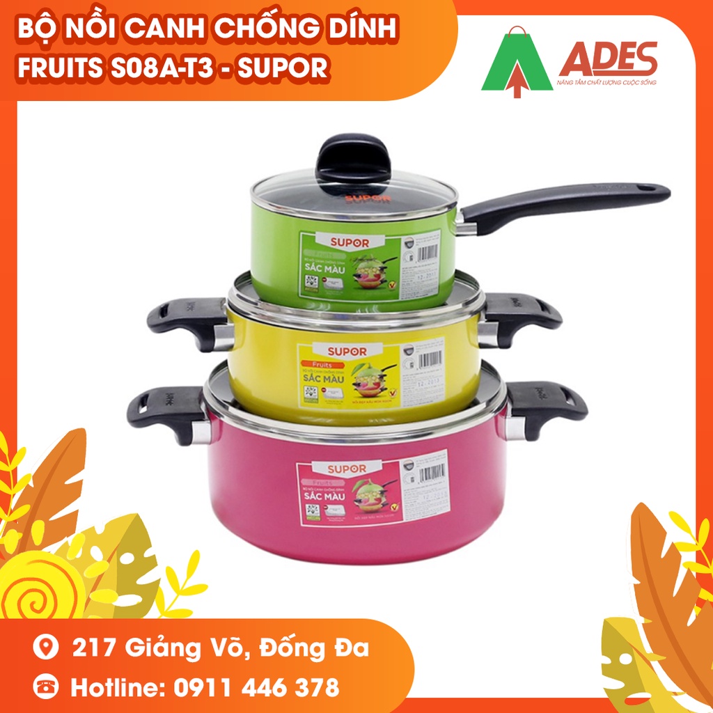 Bộ nồi canh chống dính sắc màu Fruits S08A-T3 - Supor - Chính hãng HOT 2022