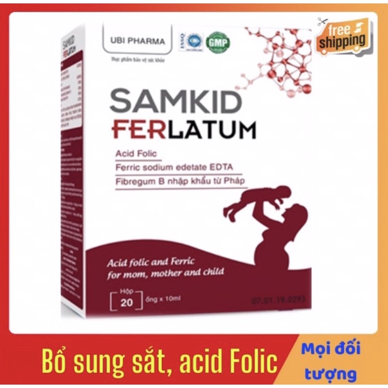 SAMKID ferlatum _Ống uống bổ sung sắt và acid folic cho bà bầu,trẻ em,người già