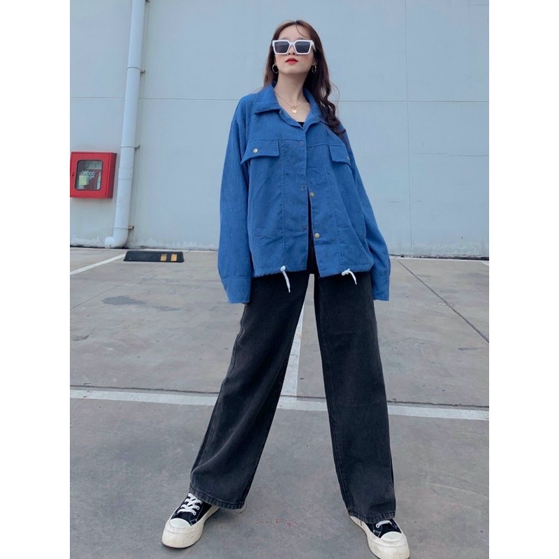 Áo khoác kaki nhung gân dáng sơmi unisex ulzang nam nữ