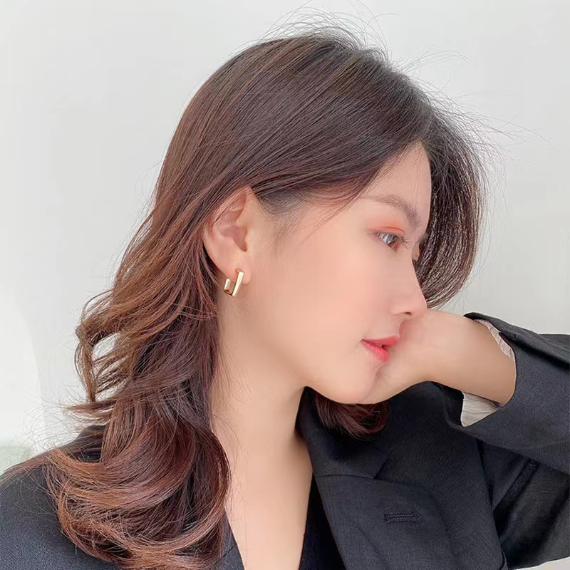 iF YOU Bông Tai Hình Vuông Màu Vàng Phong Cách Retro Hàn Quốc Cho Nữ