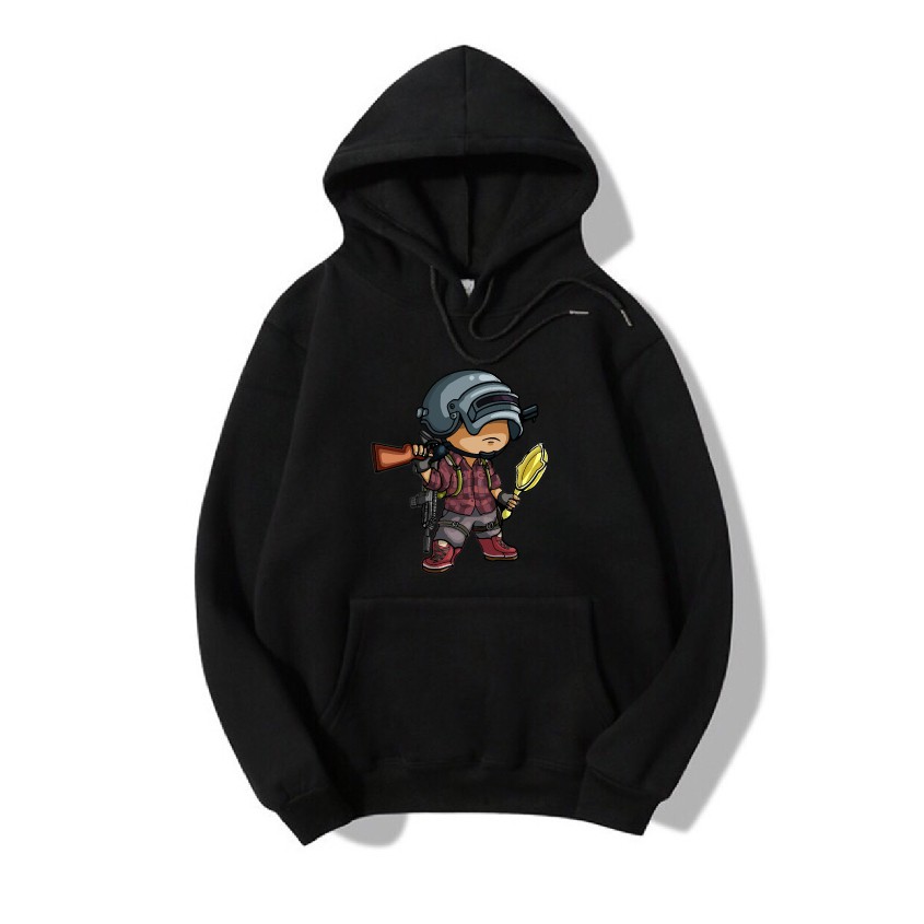 Áo nỉ hoodie thu đông PUBG form suông rộng có mũ unisex,  màu đen cá tính