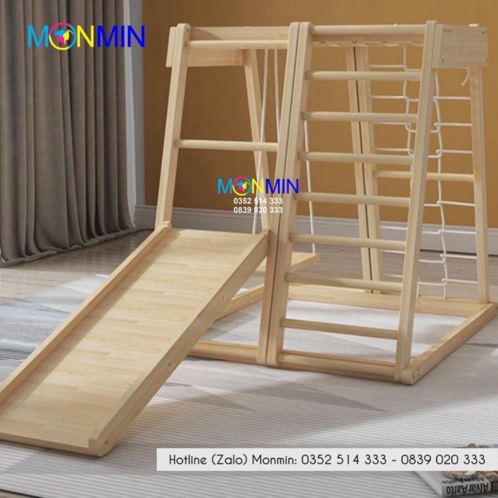 Xà đu đa năng bằng gỗ Satech, bộ vận động leo trèo đa năng cho bé