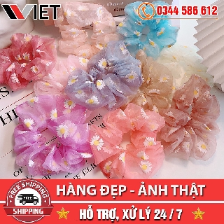 [FREE SHIP TOÀN QUỐC] Dây Buộc Tóc Scunchies Vải Hoa Cúc Xuyên Thấu Phong Cách Hàn Quốc Dành Cho Nữ