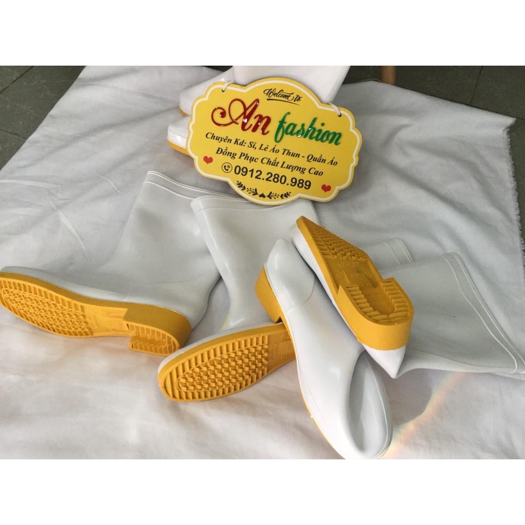 Ủng Cao Su Trắng Đế Vàng Đi Mưa, Làm Vườn, Lao Động _ Hình Chụp Thật