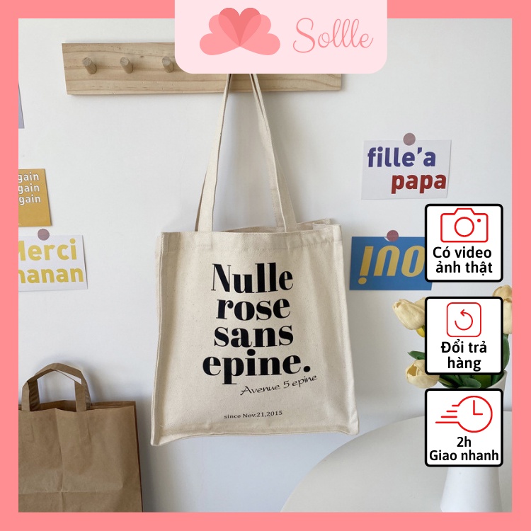 Túi tote Ulzzang đáy vuông trắng ngà bản to ngăn phụ cúc bấm chữ Nulle Hot trend TO02V