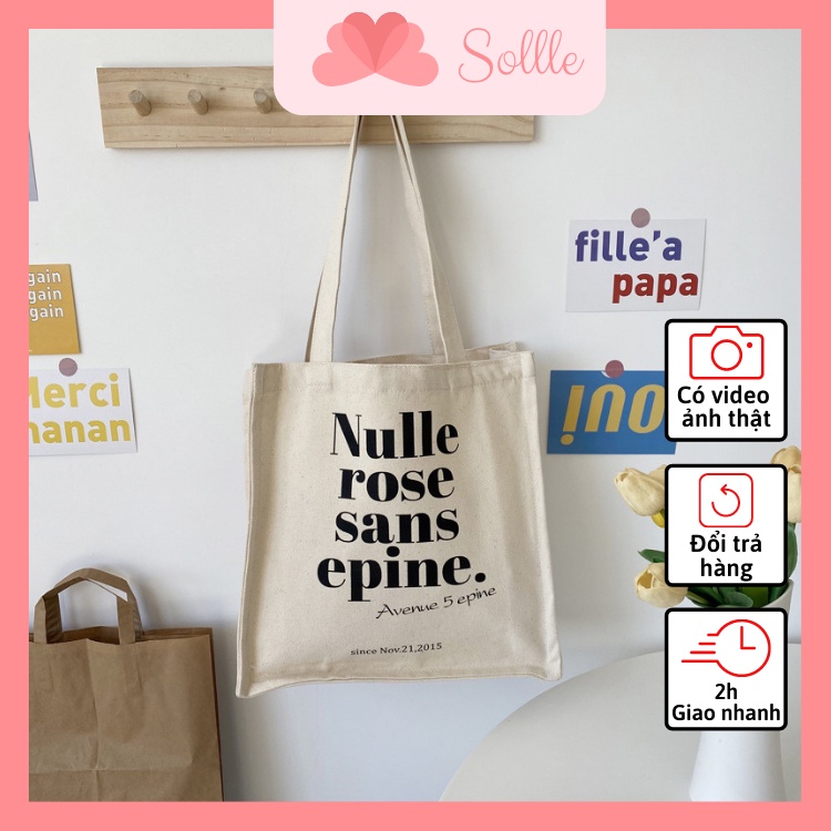 Túi tote Ulzzang đáy vuông trắng ngà bản to ngăn phụ cúc bấm chữ Nulls Hot trend TO02V