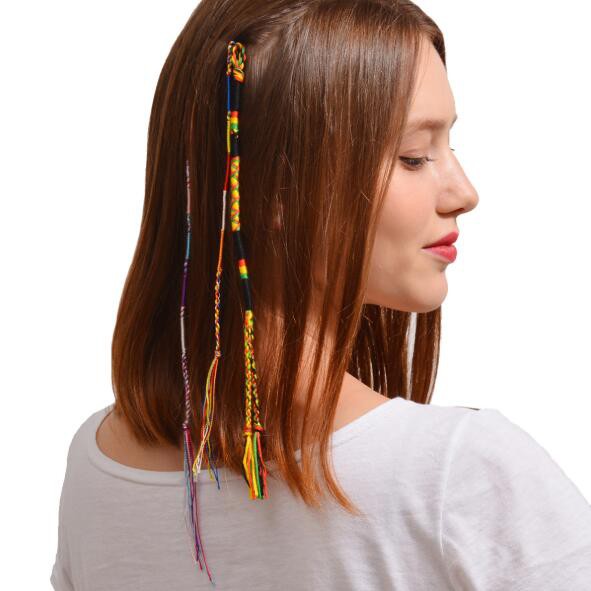 Dây cột tóc kiểu bện handmade bằng vải cotton dệt phong cách dân tộc Bohemian cổ điển nhiều màu dành cho nữ