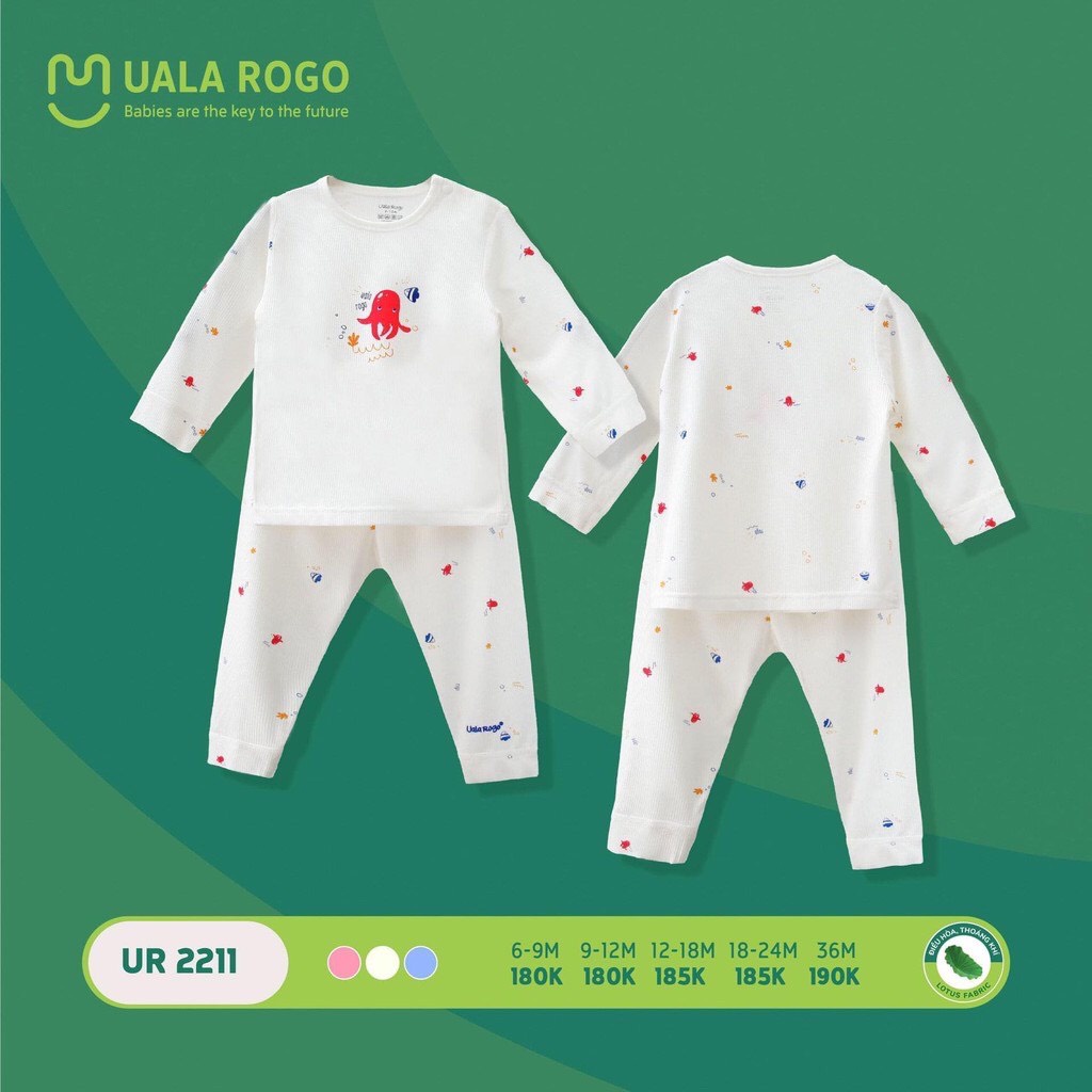 [SALE] UR2211 Bộ dài tay cài vai Uala Rogo vải sợi sen (6-36M)