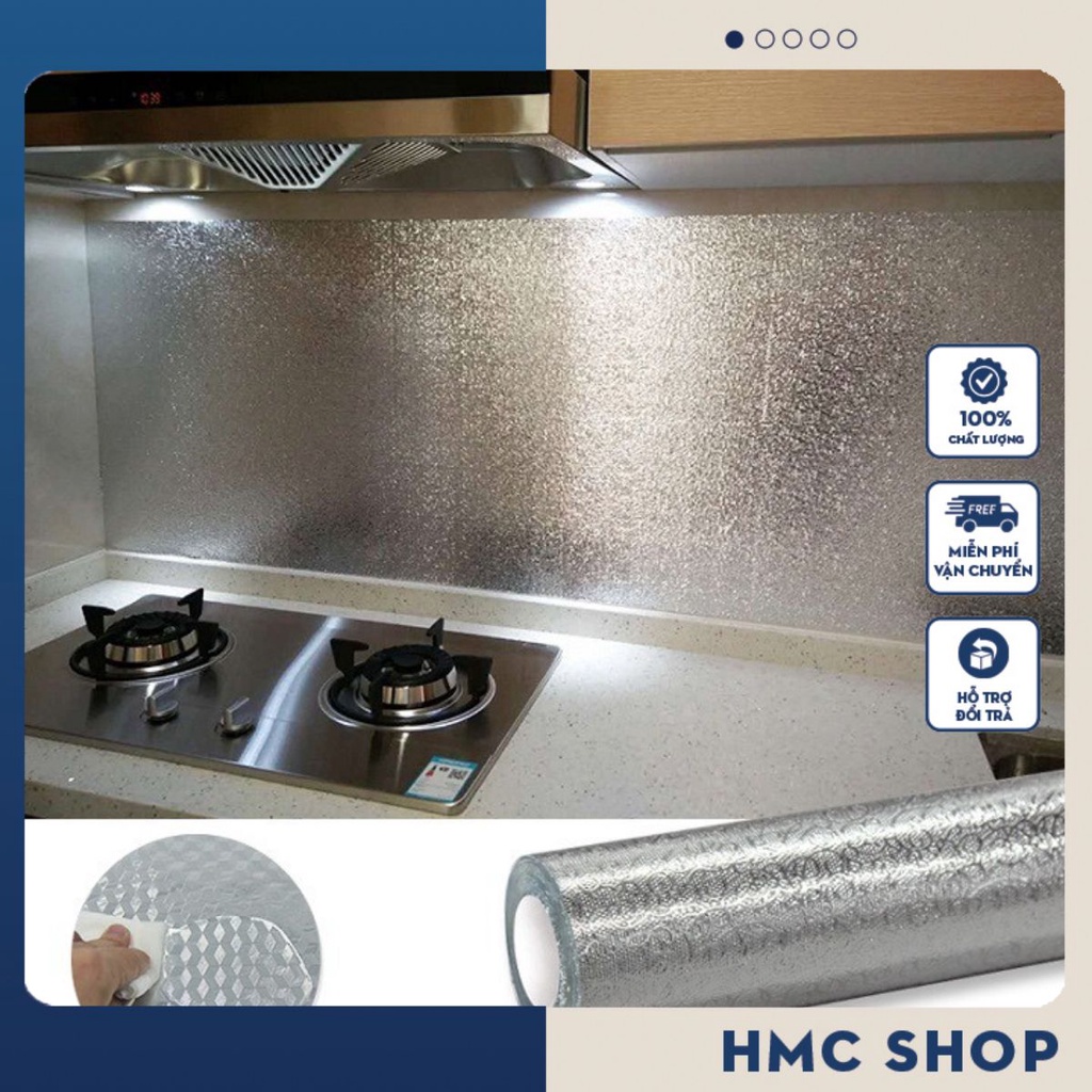 Cuộn giấy bạc dán bếp cách nhiệt, miếng decal dán tường nhà bếp chống thấm bền đẹp Khổ 60cm