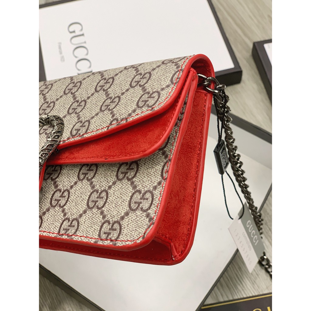 [ẢNH TỰ CHỤP-Nhập mã LUXUVIP1 giảm 10k] - Túi Đeo Chéo Nữ Gucci Hoạ Tiết Đầu Rồng, Ruột Lót Lông, Full Box