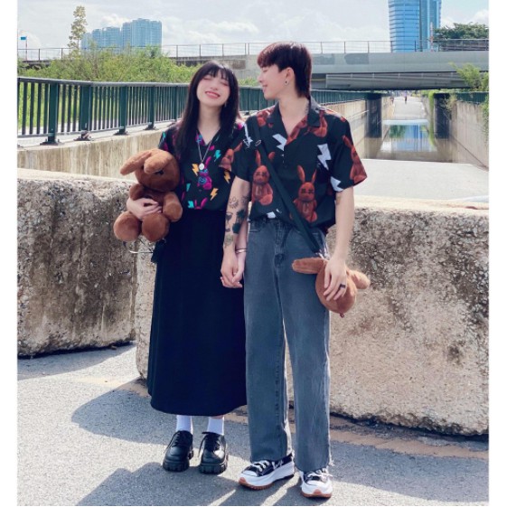 Áo sơ mi tay lỡ Hình Thỏ - Lụa chính phẩm,Form Unisex - A8 | BigBuy360 - bigbuy360.vn