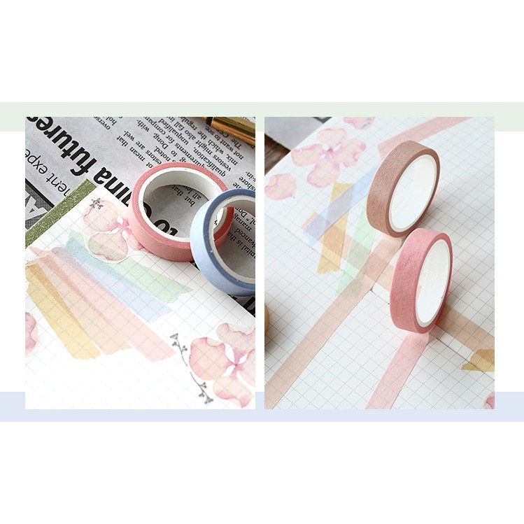 Set Washi tape băng dính pastel 5 cuộn đơn sắc X-MO trang trí sổ tay, Nhật ký, làm Bullet Journal