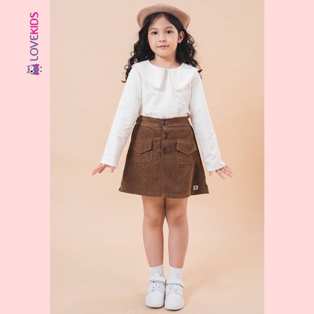 Áo nỉ cổ sen tròn phối ren bé gái - Lovekids