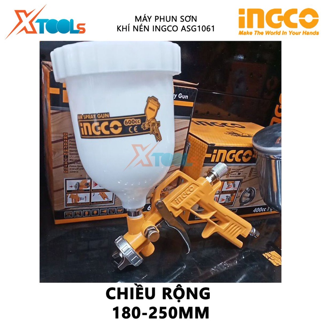 Máy phun sơn khí nén INGCO ASG1061 | súng phun sơn Vòi phun tiêu chuẩn 1,4mm, dung tích bình sơn 600cc phun sơn gỗ, sơn