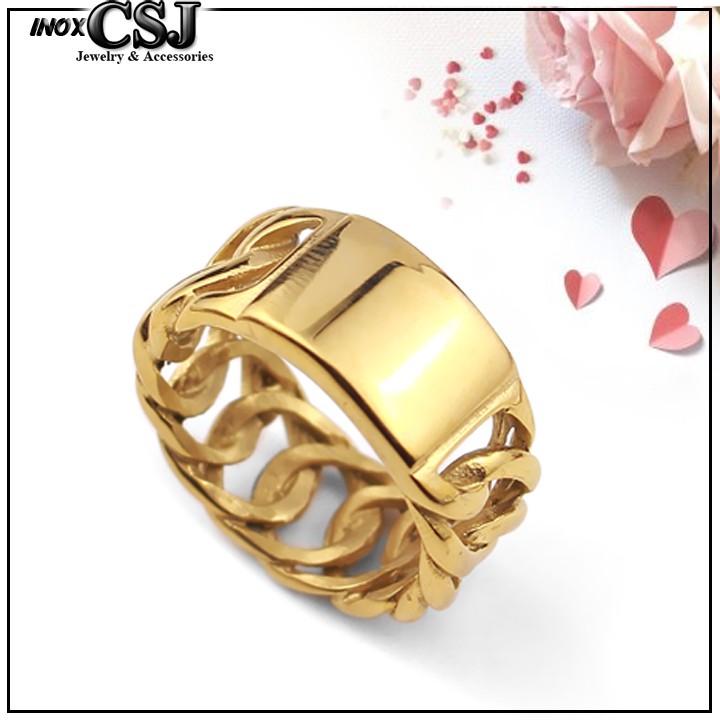 NHẪN NAM INOX MẠ VÀNG KIỂU DÂY XÍCH LẶC ĐỘC CÁ TÍNH - tặng hộp đựng xinh xắn