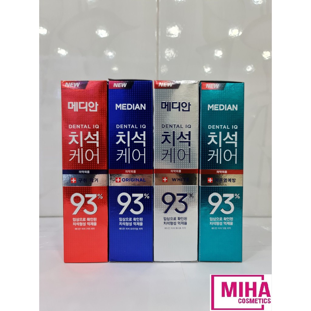 Kem Đánh Răng Trắng Răng, Giảm Ố, Loại Bỏ Mùi Hôi Median Dental IQ 93% Toothpaste 120g Hàn Quốc