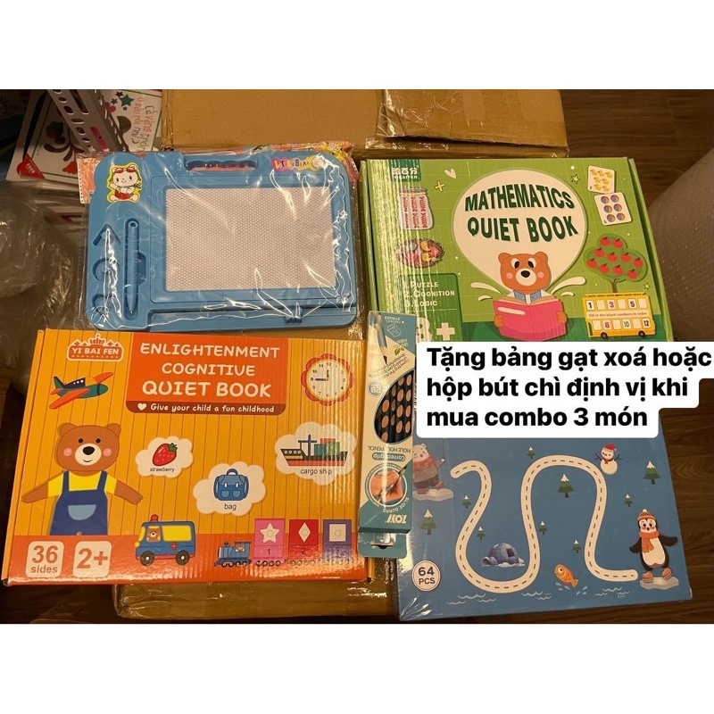 [Tặng bảng gạt xoá hoặc 5 bút chì] Combo 3 đồ chơi giáo dục bóc dán 17 Chủ Đề +Bóc Dán Toán +Tập Viết Xóa Được Baostore