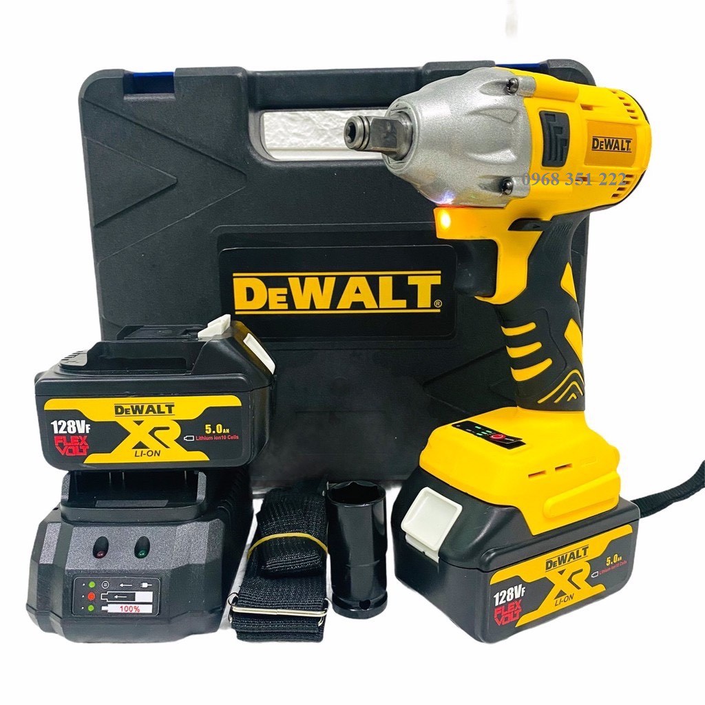 Máy Siết Bulong Dewalt 128V Không Chổi Than 2 pin 10 cell, Tặng Mũi Bắn Vít Dewalt