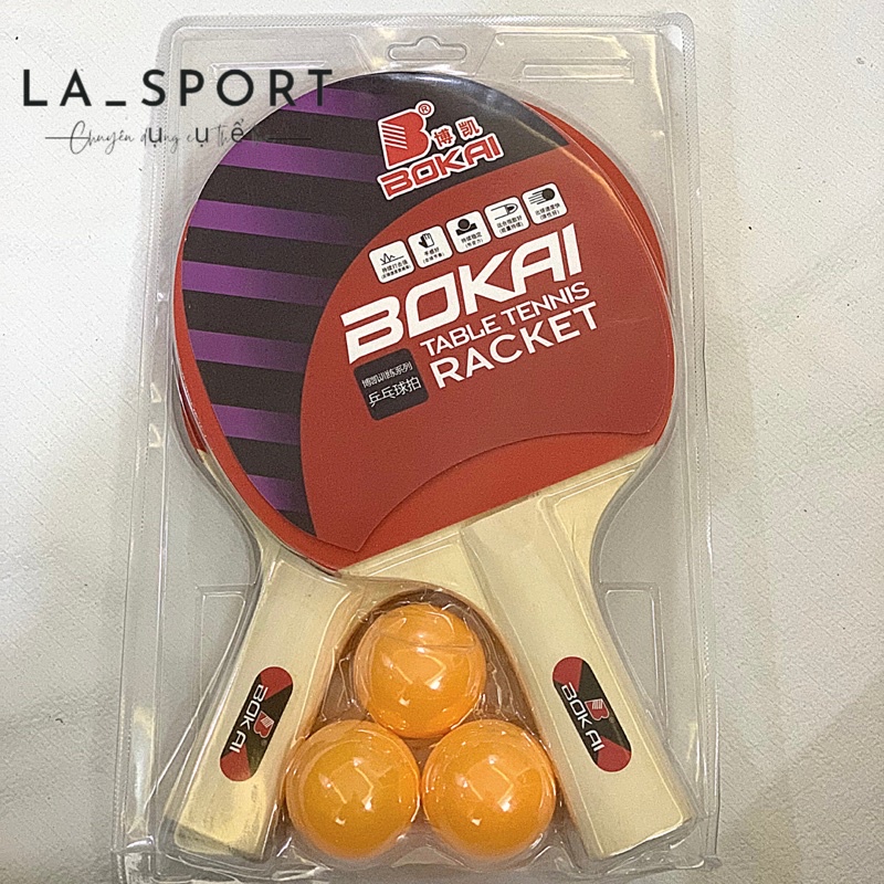 Bộ 2 Vợt bóng bàn BOKAI tặng kèm 3 quả bóng
