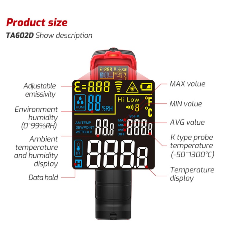 Nhiệt Kế IR Kỹ Thuật Số Cầm Tay Không Tiếp Xúc Phù Hợp Cho Chảy Kim Loại