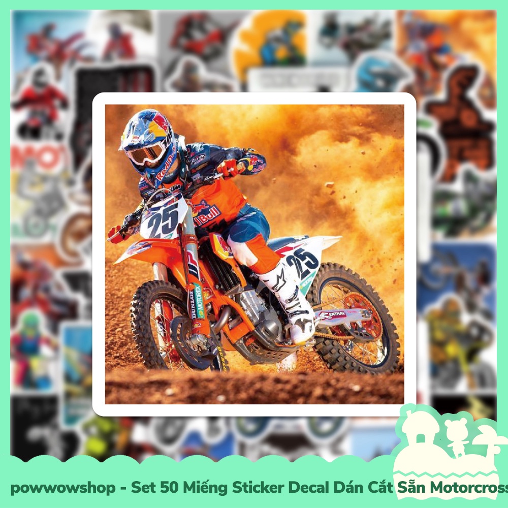 [Sẵn VN - Hỏa Tốc] Set 50 Miếng Sticker Decal Cắt Sẵn DIY Dán Trang Trí Vật Dụng Mẫu Motocross Vintage Classic
