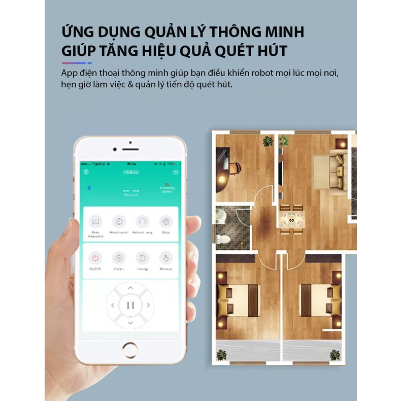 Robot hút bụi lau nhà Nhật Jishida 800 Kết nối App điện thoại thông minh Cảm biến chống rơi Lực hút 2800PA