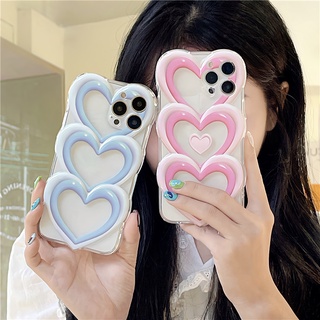 Ốp Điện Thoại Trong Suốt Chống Sốc Họa Tiết Trái Tim 3D Cho iPhone 14 13 12 11 Pro Max
