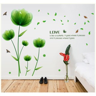 Decal dán tường decal trang trí hoa xanh lá BINBIN PK134