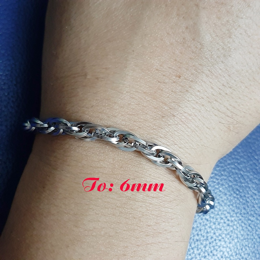 Lắc tay nam inox cao cấp kiểu khoen lồng xoắn 6mm trắng sáng, không đen - Thể hiện đẳng cấp phái mạnh