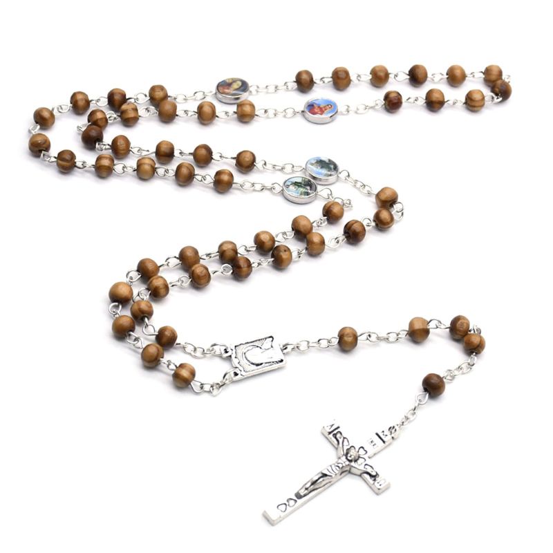 Vòng cổ Chuỗi Hạt Gỗ Mặt Thánh Giá Chúa Jesus Cho Nam Nữ Charms