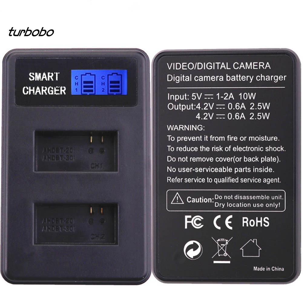 Bộ sạc pin turbo kép màn hình LCD cho máy ảnh GoPro Hero 3 3+ AHDBT-201 AHDBT-301