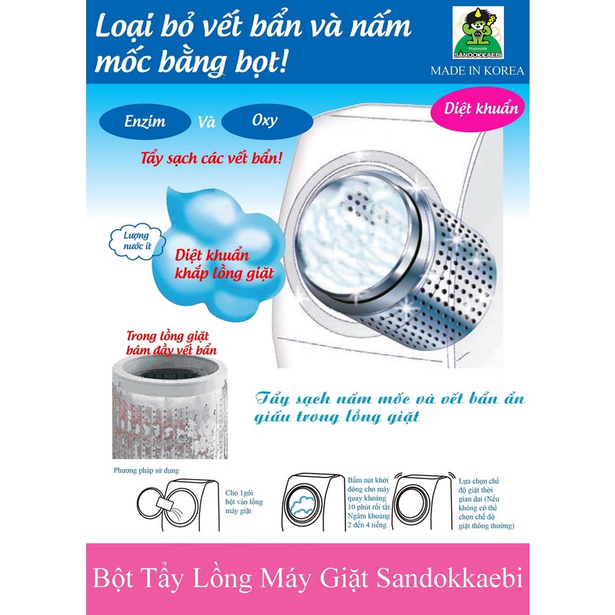 [Vệ sinh lồng giặt] Bột tẩy lồng giặt/ bột vệ sinh lồng máy giặt 450gr Hàn Quốc