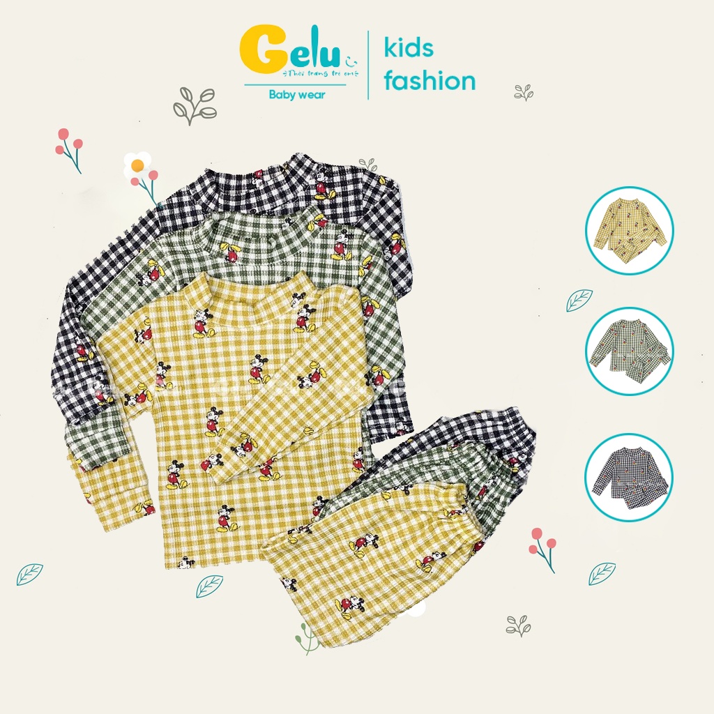 Bộ thu đông cho bé, Bộ quần áo dài tay Mickey cổ 3 phân chất liệu cotton tổ ong mềm mịn cho bé - Gelukids-GLB011