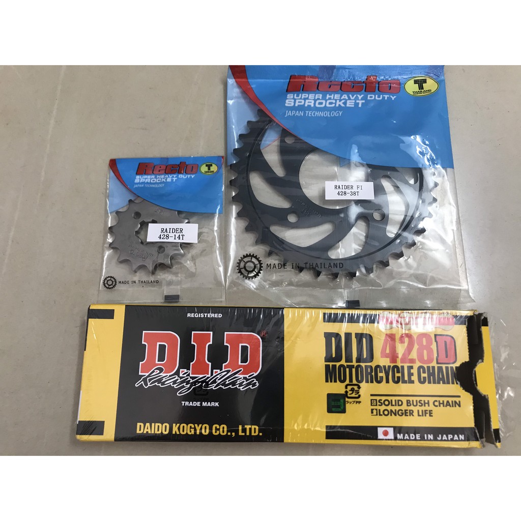Trọn Bộ NSD RaiderFI &amp; Satria (nhông dĩa Recto14-38, sên vàng DID428D 9ly)