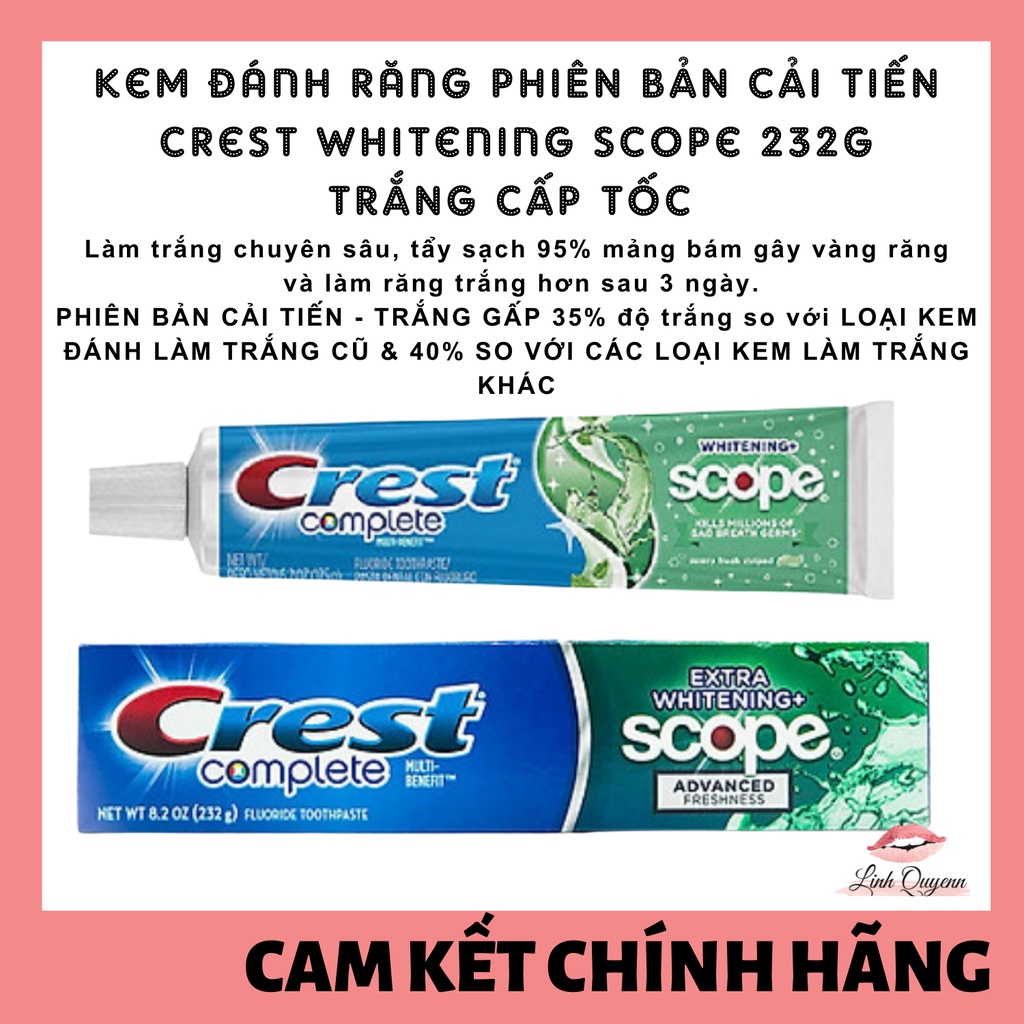 Kem đánh răng Crest Complete Extra Whitening Scope 232G/184G - PHIÊN BẢN CẢI TIẾN TRẮNG GẤP 35%