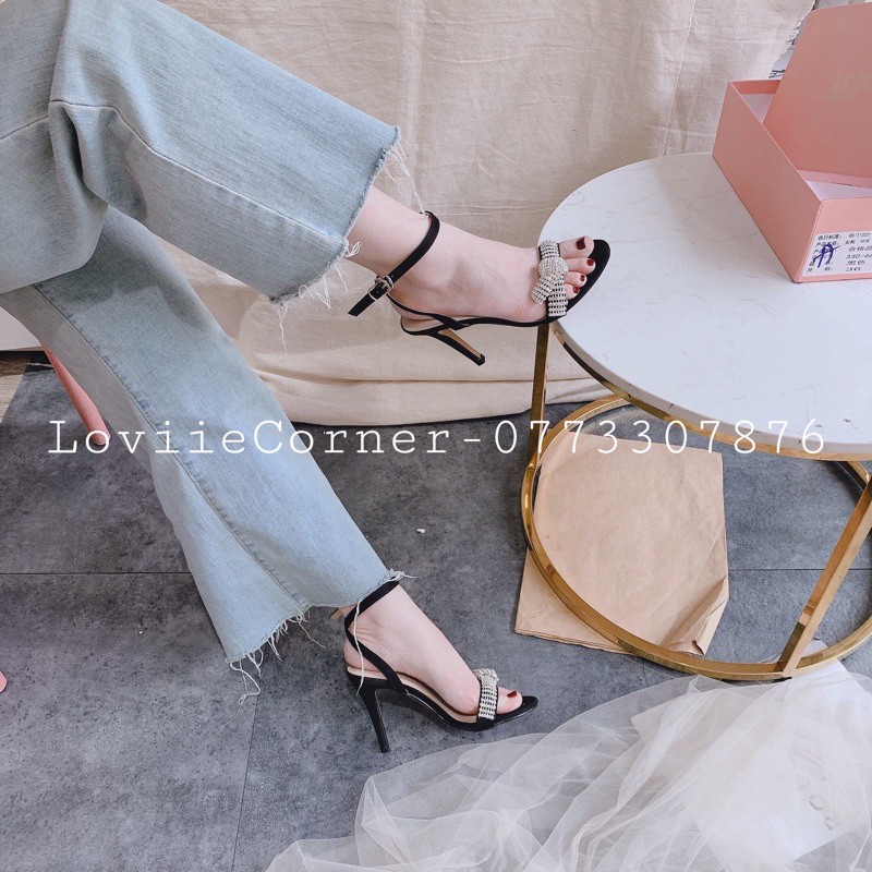 LOVIIECORNER- GIÀY SANDAL CAO GÓT QUAI MẢNH GÓT NHỌN 10CM QUAI NGANG - SANDAL CAO GÓT 10 PHÂN QUAI MẢNH ĐÍNH ĐÁ G201070