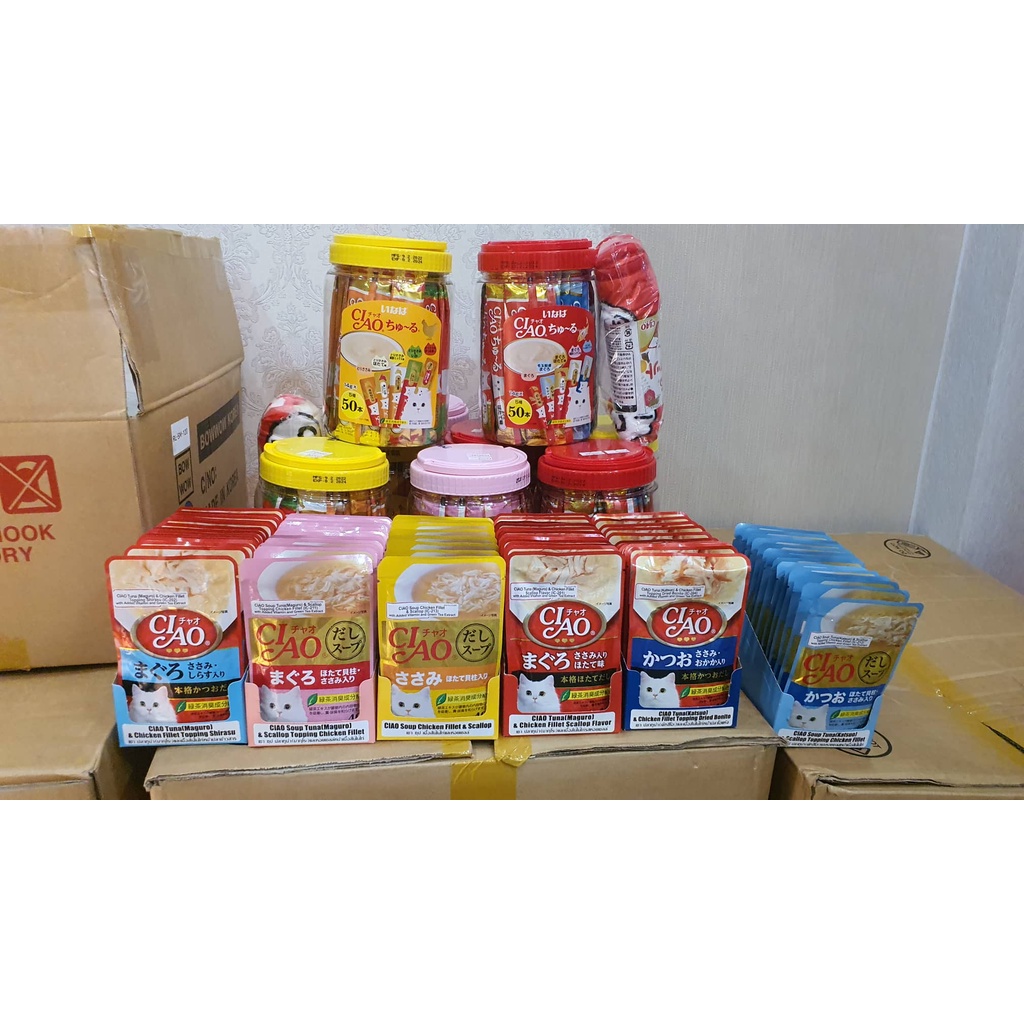 Hũ 50 thanh súp thưởng Ciao Churu Thái dinh dưỡng snack cho cho mèo chó - 50pcs * 14