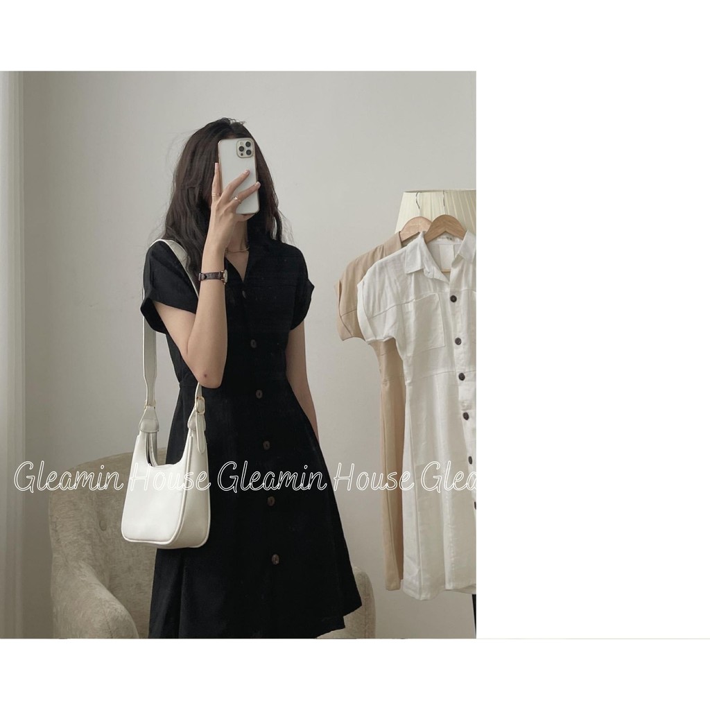 [Ảnh thật/Sẵn] Váy đũi/thô mát túi ngực cổ đức 1 hàng cúc /Đầm linen cổ sơmi suông 3 màu [HÀNG QUẢNG CHÂU LOẠI 1] | BigBuy360 - bigbuy360.vn