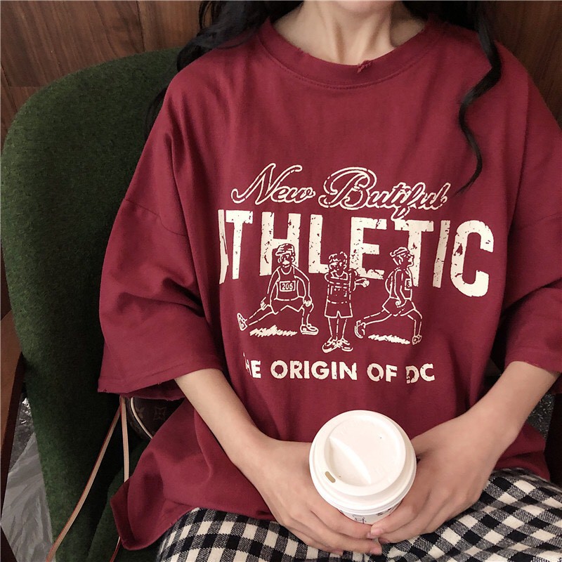 [QUÀ TẶNG LÀ 1C KHAU TRANG NHÉ] Áo phông tay lỡ form rộng nữ nam họa tiết athletic chất thu